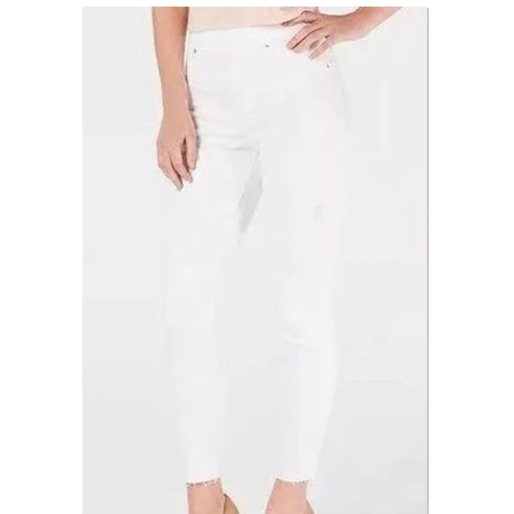 SPANX White High Waisted Skinny Jeans Raw Hem Distressed Ankle Pants Size Small